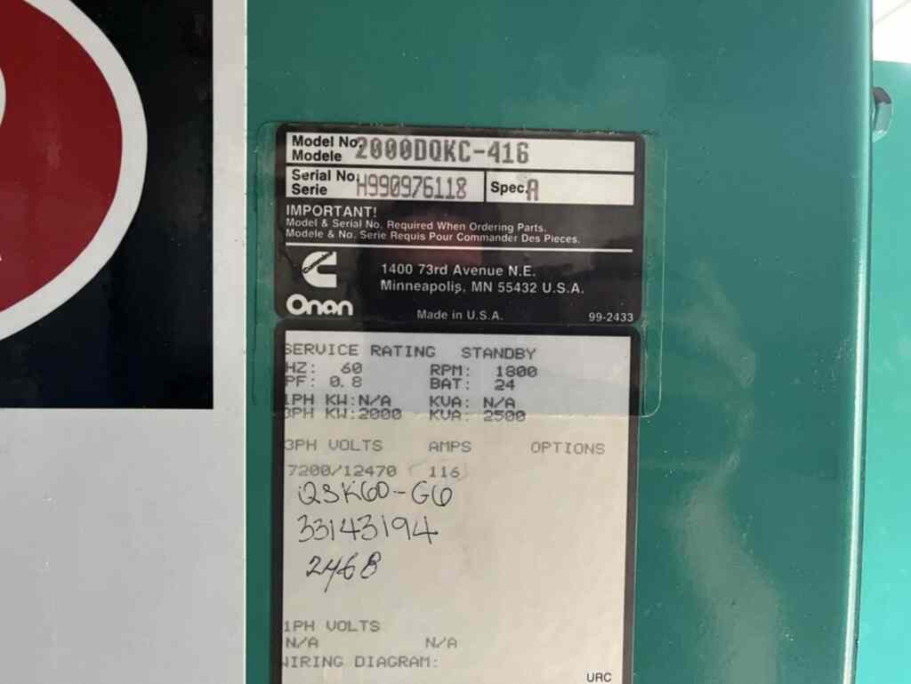 Cummins DQKC QSK60-G6 Standby Diesel Generator - Tier 1